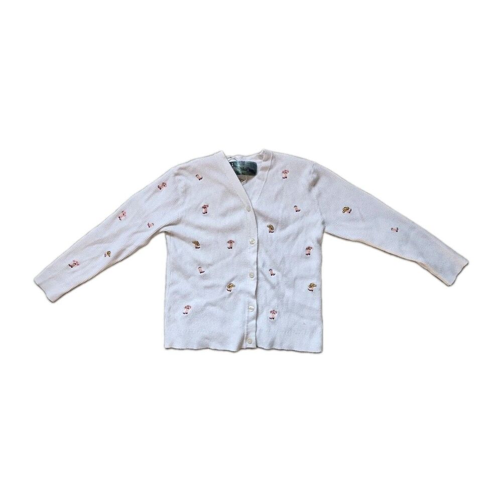 Fornia Kids Girls Cardigan Medium 10 White Embroidered Cowboy Boots Hats Sweater
